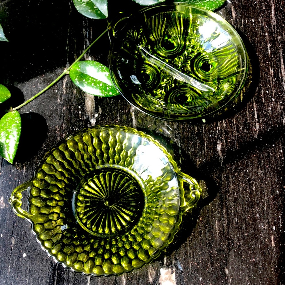 Vintage Green Glassware Trays (2 Pieces)